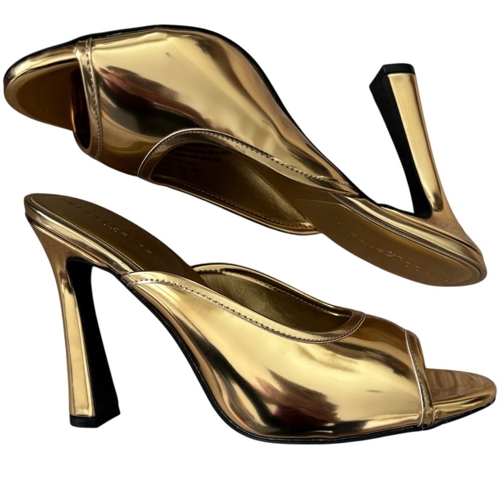 NWT Gold Karl Lagerfeld Chatura Peep Toe Pumps Size 7.5